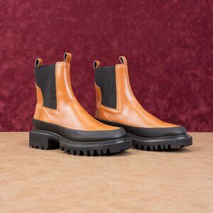AllSaints Women Harlee Black Tan Leather Chelsea Platform Lug Boots 7US EUR37